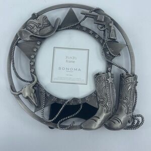 Sonoma Pewter Western Cowboy Boots Hat Pistol Photo Frame 3.5x3.5